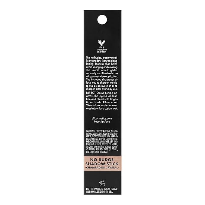 e.l.f. No Budge Shadow Stick, Long-Lasting Cream Eyeshadow Stick For High-Pigment, Metallic Color, Vegan & Cruelty-Free, Champagne Crystal-Velvo Beauty