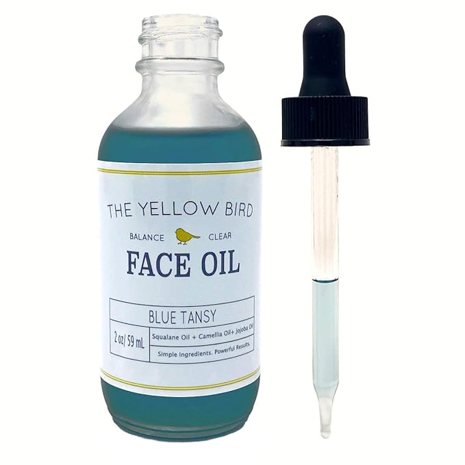 Yellow Bird Balancing Blue Tansy Face Oil 2 oz / 59 ml – Skin Glowing Serum. Collagen Support. Promotes Clear Skin Naturally. Wrinkle, Blemish & Pore Minimizer. Natural, Vegan Facial Moisturizer.-Velvo Beauty