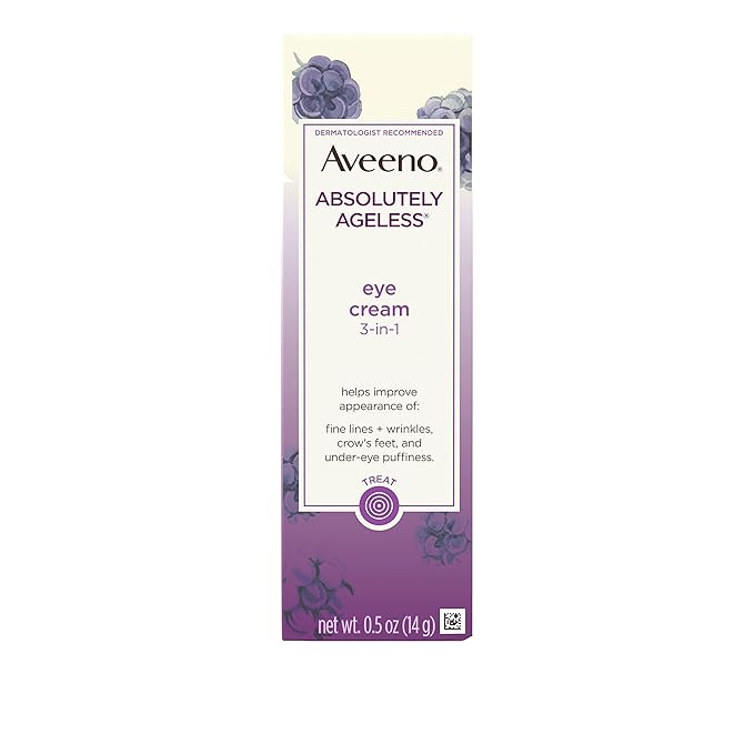 Aveeno Absolutely Ageless 3-in-1 Anti-Wrinkle Eye Cream for Fine Lines & Wrinkles, Crows Feet, & Under-Eye Puffiness, Antioxidant Blackberry Complex, Hypoallergenic, Non-Greasy, 0.5 oz-Velvo Beauty