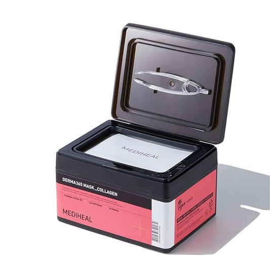 Mediheal Derma 365 Collagen Mask (30 Masks) - Daily Skin Care Mask for Firm Moisturizing to Lift Skin with Collagen Active 3X-Velvo Beauty