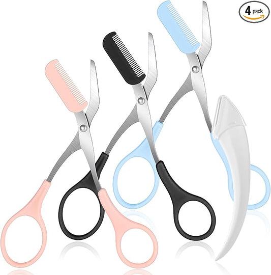 3 PCS Eyebrow Scissors with Comb for Women, Eyebrow Trimmer Scissors Stainless Steel Curved Eyebrow Razor Non Slip Finger Grips Face Hair Removal Tool Beauty Accessories for Men and Women-Velvo Beauty
