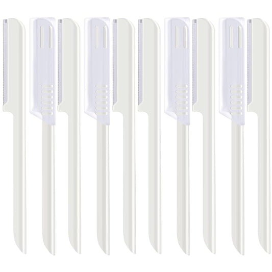 10 Pieces Women's Facial Razor Eyebrow Shaver Razor Brow Shaper Eyebrow Trimmer Dermaplaner Shaping Tool with Cover (White)-Velvo Beauty