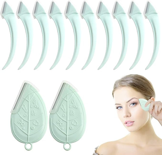 ONEUPIN 12PCS Eyebrow Trimmer Set Stainless Steel Leaves Curved Eyebrow Razor Trimmer Facial Shaver Razor Brow Shaper Suitable for Any Skin Type Hair Removal Accessories for Men Women(Green)-Velvo Beauty