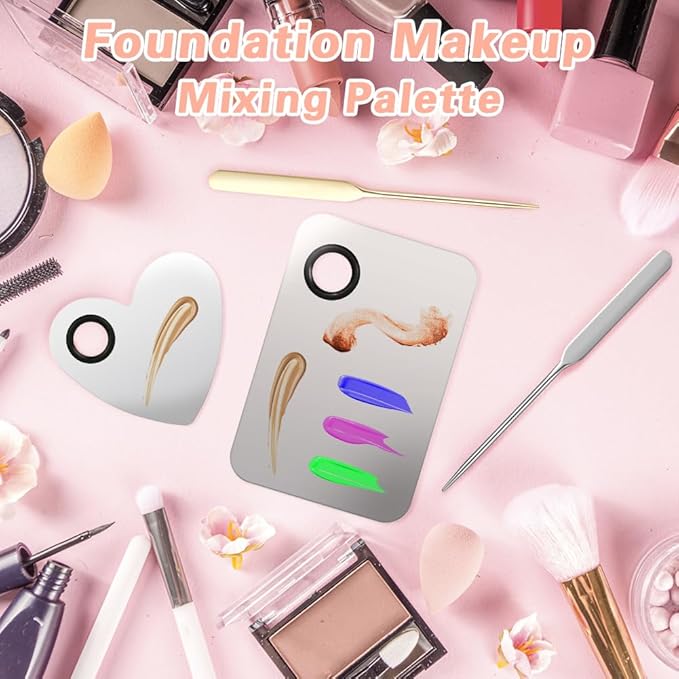 6PCS Makeup Mixing Palette, Stainless Steel Cosmetic Makeup Palette With Spatula Makeup Artist Tool, Professional Cosmetic Mixing Makeup Palette For Mixing Eye Shadow/Eyelash/Nail Art/Foundation-Velvo Beauty