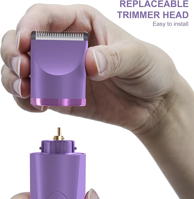 OLOV Electric Body Hair Trimmer - Groin Trimmer for Men - Bikini Trimmer Women - Wet/Dry Shaver Groomer, Replaceable Ceramic Blade Heads, USB Recharge Dock, Waterproof Hygiene Razor, Bright Purple-Velvo Beauty