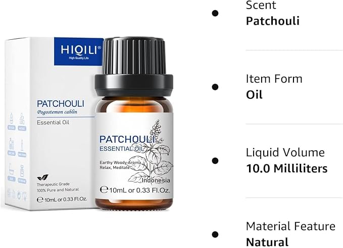 HIQILI 0.33Fl Oz Patchouli Essential Oil,100% Pure for Diffuser,Perfume DIY, Candle Soap Making-10ml-Velvo Beauty