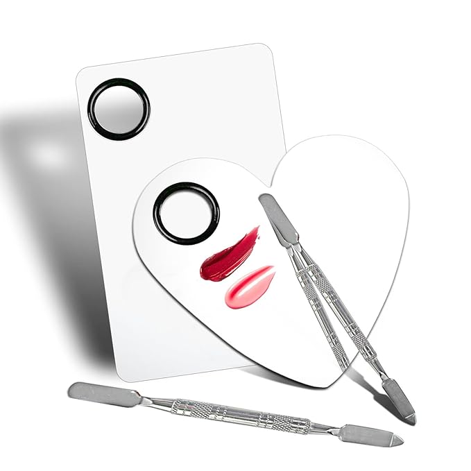 2Pcs Cosmetic Makeup Palette, Premium Stainless Steel Metal Makeup Mixing Palette with Spatula, Makeup Mixing Tray for Mixing Foundation/Eye Shadow/Mascara/Nail Polish/Pigment/Nail Art-Velvo Beauty