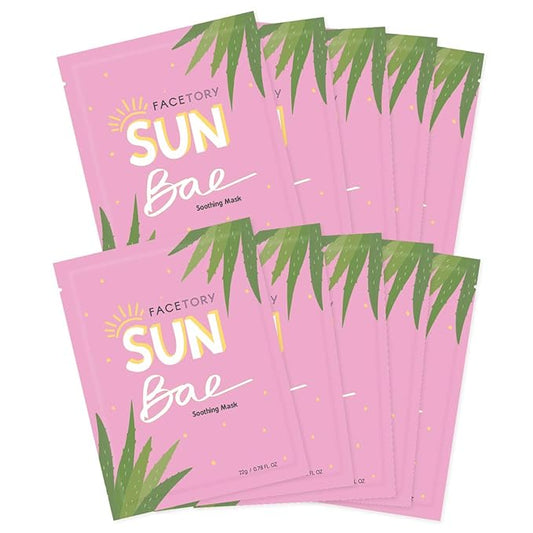 FACETORY K Beauty Face Mask Skin Care - SUN BAE SOOTHING Sheet Mask with Aloe & Shea Butter | After Sun Care, Soothe & Restore (10 Pack)-Velvo Beauty