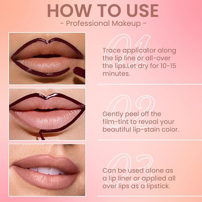 Matte Liquid Lip Stain Peel Off Lip liner Tattoo, Brown Matte Peel Off Lip Stain, Long Lasting Waterproof Lipstick Lip Gloss Stain, Transfer-proof for All Skin Types, 0.12 fl oz 02#-Velvo Beauty