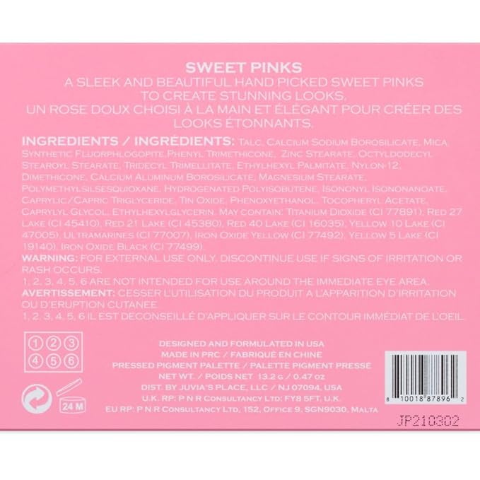 Juvia's Place Palette The Sweet Pinks - Deep Fuchsia, Soft & Sweet Pink, Shades of 6, Pressed Pigments Palette, Professional Makeup, Pigmented Pan Palette, Makeup Palette for Color & Shine-Velvo Beauty