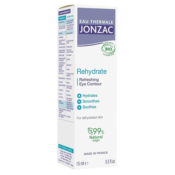 Rehydrate Organic Refreshing Eye Contour Cream - Soothing Hydration with Hyaluronic Acid For Dark Circles -For Sensitive Skin 0.5 Fl Oz-Velvo Beauty