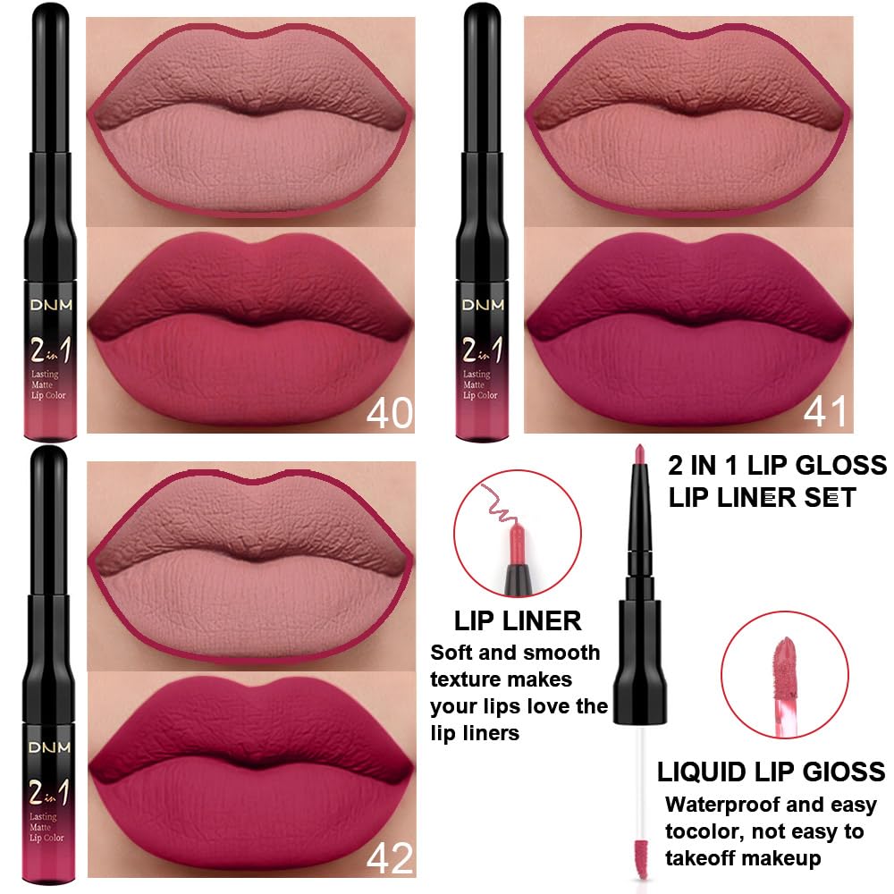 evpct 3Pcs Mauve pink Berry pink Rose red Lip Stain Paint Matte Lip Liner and Lipstick Set Long Lasting labiales matte mate larga duracion listip 24 hour a prueba de agua mate 24 horas originales-Velvo Beauty