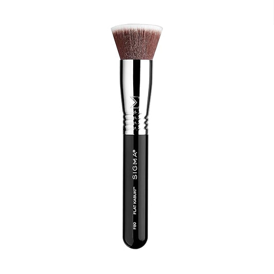 Sigma Beauty F80 Flat Kabuki Brush – Flat Top Kabuki Foundation Brush and Professional Grade Makeup Brush with Ultra-Soft Fibers for Blending Liquid & Cream Makeup Products (Black, 1pc)-Velvo Beauty