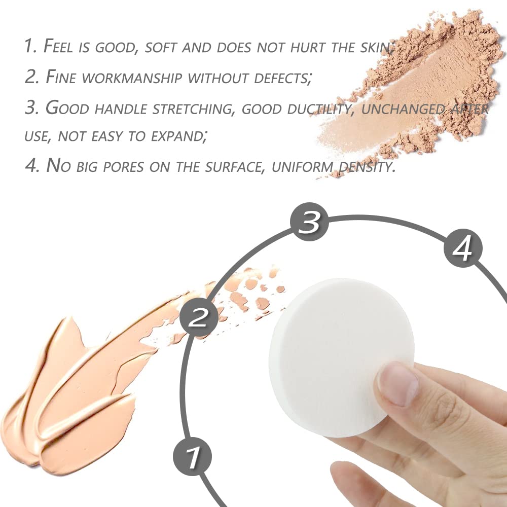 Vmiapxo 48 Pieces White Makeup Sponge, Cosmetic Sponge Round Foam Pad, Compact Facial Powder Puff, Beauty Makeup Foundation Powder Blender for All Skin Types Wet and Dry Dual Use-Velvo Beauty