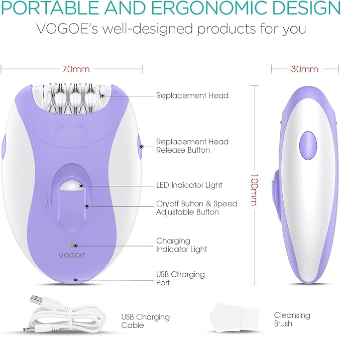 Epilator for Women-Cordless Epilators Hair Removal for Women, 4-in-1 Electric Razor Hair Remover, 2 Speeds & 21 Tweezers for Face Legs Arms Armpit Bikini, Purple HR310-Velvo Beauty