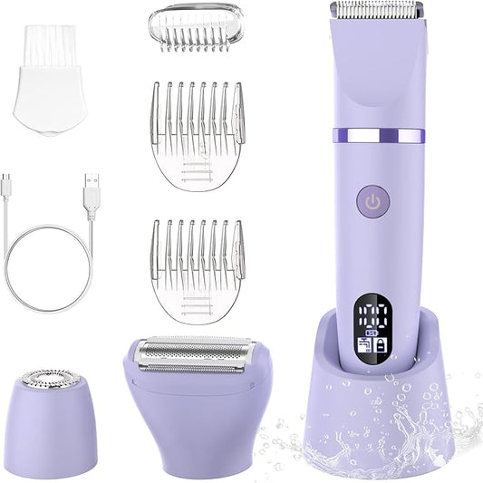 3-in-1 Electric Razor IPX7 Waterproof Bikini Trimmer Wet & Dry Use Painless Personal Trimmer Groomer for Ladies Face Body Legs Bikini Public Hairs Electric Lady Shaver with Replaceable Heads-Velvo Beauty