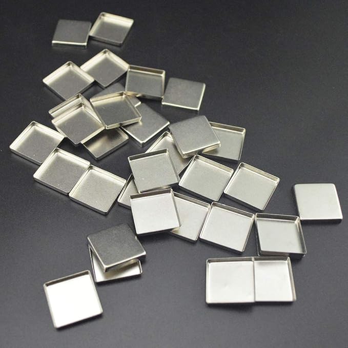 30 Pieces Empty Square Metal Tin Palette Pans Empty Square Metal Pans Cosmetic Eyeshadow Pans for Eyeshadow Palette Magnetic Makeup Palette, 26mm Wide 3.5mm Height-Velvo Beauty