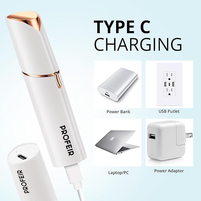 Facial Hair Removal for Women: Electric Hair Removal Device - Rechargeable Painless Face Razor for Chin Upper Lip Peach Fuzz with Light (White)-Velvo Beauty