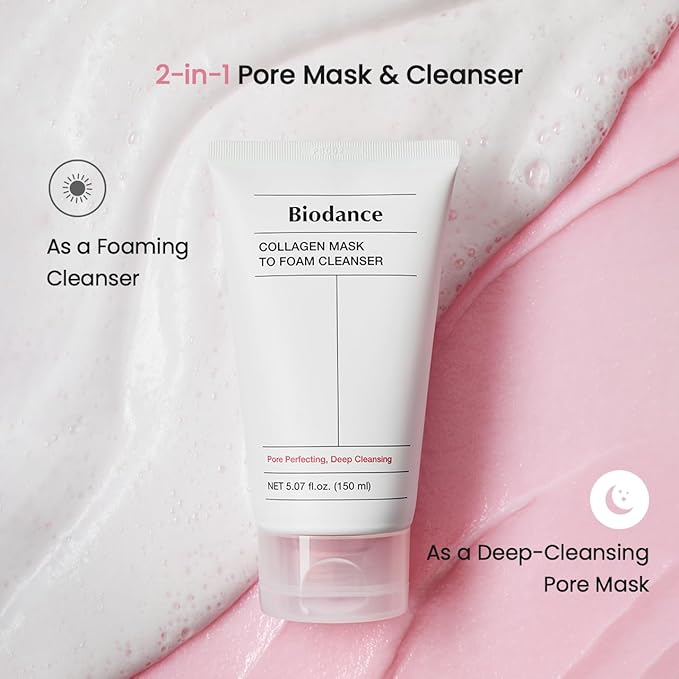BIODANCE Collagen Mask To Foam Cleanser, Face Wash for Women, 2-in-1 Pore Mask and Hydrating Foaming Facial Cleanser for Sensitive Skin, Oily Skin, 5.07 fl. oz. (150 ml)-Velvo Beauty