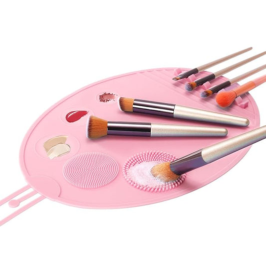 Makeup Palette, 3 in 1 Silicone Makeup Mat with Brush Cleaner and Vanity Protector Design for Mixing Foundation Eye Shadow Nail Art Gel, Cosmetic Brush Washing, Easy to Clean, Pink-Velvo Beauty