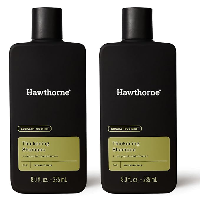 Hawthorne Men's Thickening Shampoo for Thinning Hair. Fight Hair Loss with Rice Protein & Vitamin E. Strengthens Hair Follicles to Reduce Breakage. Mint and Eucalyptus Scent. 8 fl. oz. 2-Pack.-Velvo Beauty