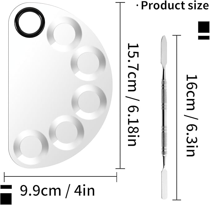 Makeup Mixing Foundation Palette Tools - Stainless Steel Nail Art Palette with Makeup Foundation Spatula Professional Cosmetic Mixing Makeup Palette Tray for Eye Shadow Eyelash Lipsticks Nail Art-Velvo Beauty