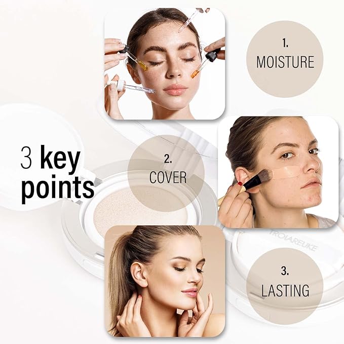 TROIAREUKE A+ Cushion Foundation (Shade 21) I Natural Coverage Foundation Makeup, Moisturizing Finish for Sensitive, Oily, Combination Skin, Skin Care Cushion I Korean Aesthetic Makeup-Velvo Beauty