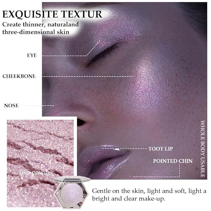 Purple Pink Shimmer Highlighter Highlight Makeup Contour Powder Palette, Face Illuminator Highlighter, Blush and Makeup Highlighter Bronzer Palette Highlighter+Makeup iluminadores Illuminator Make Up (Pink)-Velvo Beauty
