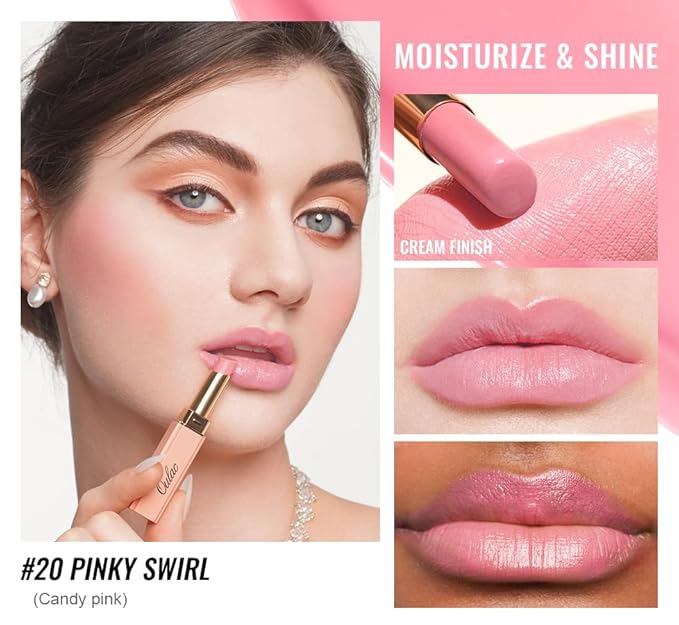 Oulac Pale Pink Lipstick Shine for Women, 2 in 1 Glossy Light Pink Tinted Lip Balm, Hydrating Lipstick for Dry Lips, Moisture Shine Sheer Juicy Finish Vegan 2.2g/0.07oz (20)-Velvo Beauty