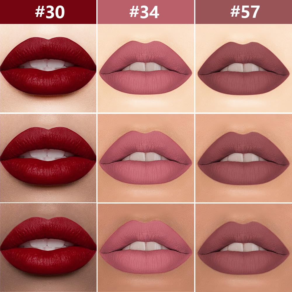 evpct 3Pcs Dark Red Nuetral Mauve Red Brown Matte Lip Liner Liquid Lipstick Stain Makeup Set for Women, Lip Liner Stain Long Lasting Waterproof Smudge Proof, Cruelty Free Lip Makeup 24 hours originale-Velvo Beauty