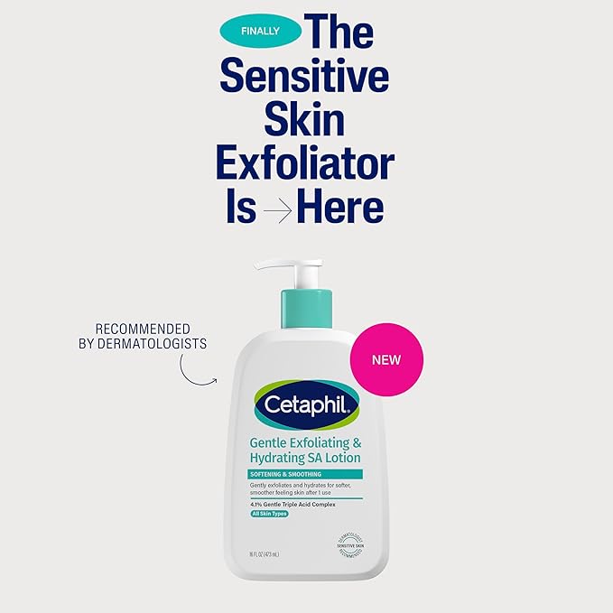 Cetaphil Gentle Exfoliating SA Lotion, Lightweight Moisturizer for All Skin Types, 8 Oz Pump Bottle, Salicylic Acid, Mandelic Acid & Gluconolactone, Gently Exfoliates, Dermatologist Recommended Brand-Velvo Beauty
