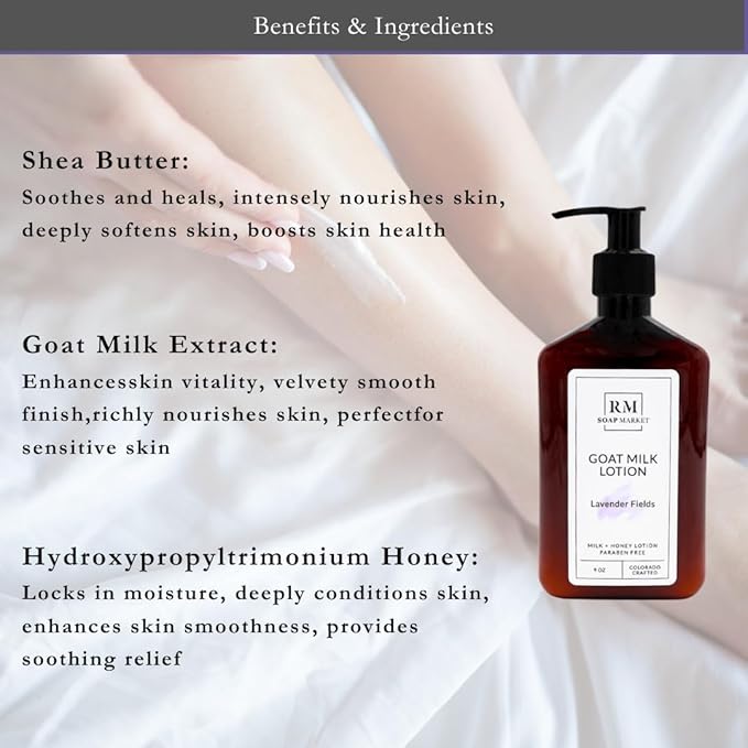 Goat Milk Lotion, Lavender Fields Fragrance, Hydrating Lotion for Men & Women With Nourishing Goat Milk, Shea Butter, Sunflower Oil & Aloe, Packed With Vitamin A, E & Selenium, 9 Oz-Velvo Beauty