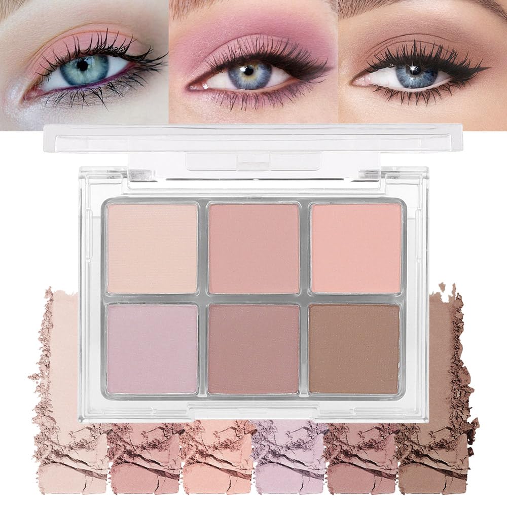 6Colors Glitter Matte Eyeshadow Palette, Natural Nude Brown Purple Coffee Shimmer Sparkly Eye Shadow Makeup, Warm Pastel Eyeshadows Palette, Long Lasting, Natural-Looking Women Girls Eye Shadow 01-Velvo Beauty