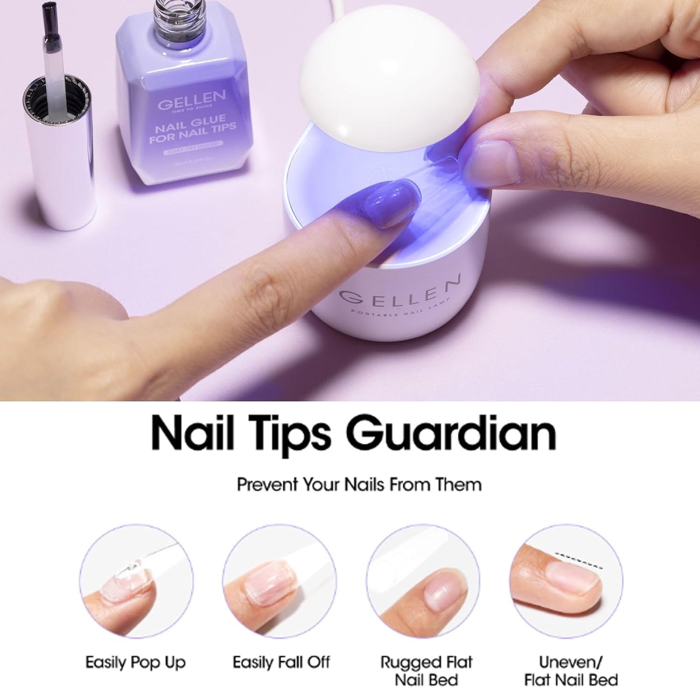 Gellen 18ML Nail Glue Gel and Nail Prep Dehydrator, 4 in 1 Soak Off LED UV Glue for False & Acrylic & Clear Press on Nails, Long Lasting for 28+ Days-Velvo Beauty