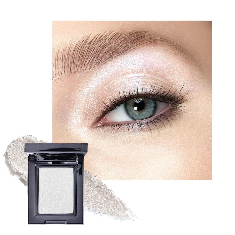 Pearl White Shimmer Single Eye Shadow Palette Makeup with Mirror,eutral Powder Monochrome Eyeshadow for Older Women,Waterproof Long Lasting Naturing-Looking sombras para ojos-Velvo Beauty