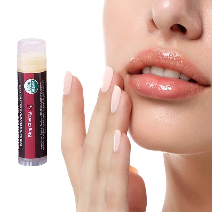 USDA Organic Lip Balm 4-Pack by Earth's Daughter - Cherry Flavor, Beeswax, Coconut Oil, Vitamin E - Best Lip Repair Chapstick for Dry Cracked Lips.-Velvo Beauty
