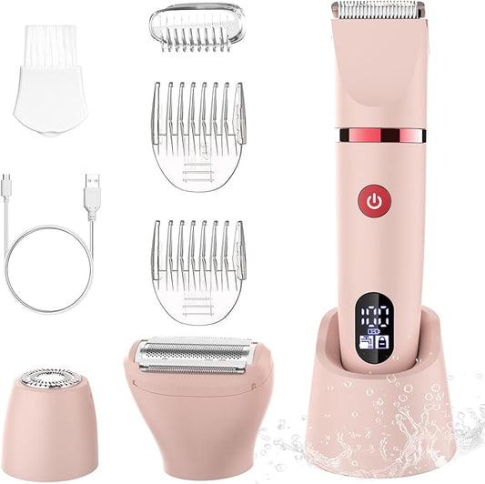 3-in-1 Electric Razor IPX7 Waterproof Bikini Trimmer Wet & Dry Use Painless Personal Trimmer Groomer for Ladies Face Body Legs Bikini Public Hairs Electric Lady Shaver with Replaceable Heads-Velvo Beauty