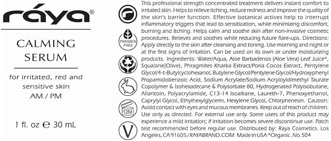RAYA Calming Serum (504) | Calming Facial Treatment for Irritated and Sensitive Skin | Helps Relieve Inflammation and Reduce Redness-Velvo Beauty