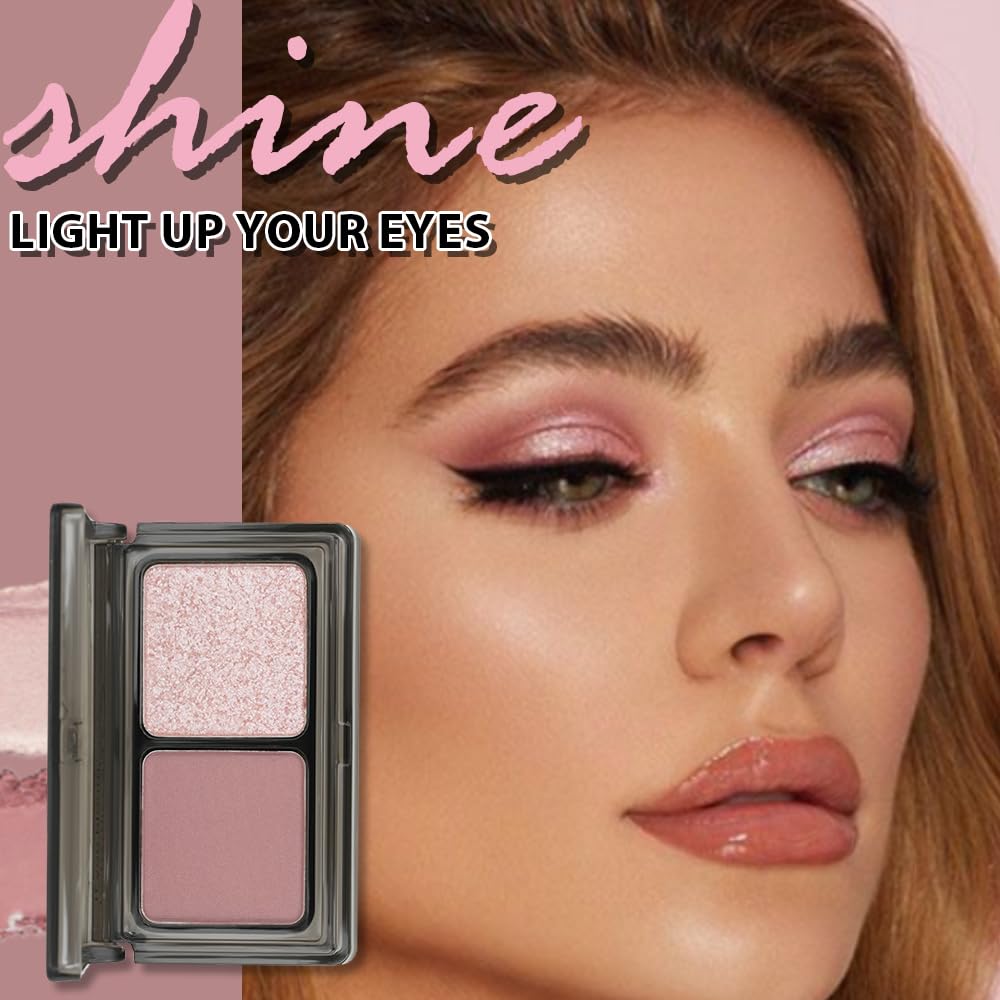 Mauve Champagne Two Color Matte Shimmer Glitter Eyeshadow Palette,Eye Shadow Powder Professional Long-Lasting Waterproof Makeup Palette,Easy-To-Apply and Compact for Travel,Vegan & Cruelty-Free-Velvo Beauty