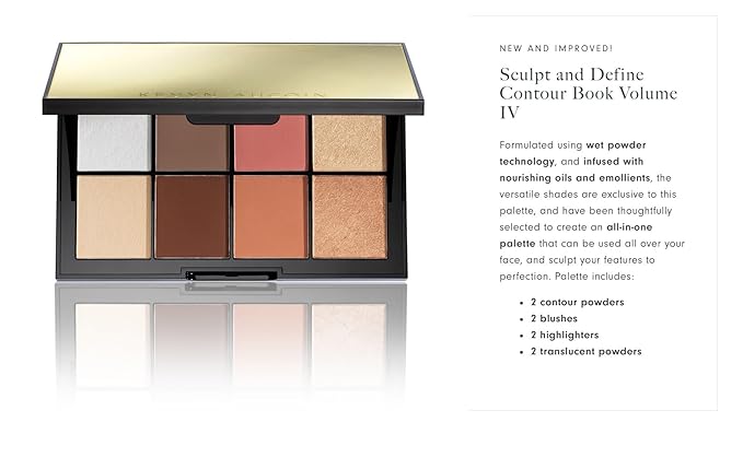 Kevyn Aucoin Sculpt and Define Contour Book Volume 4: All-in-one makeup artist palette compact. Defines facial features. Eyes, cheekbone, nose & jawline. Highlighters to glow. All skin tones & shapes.-Velvo Beauty