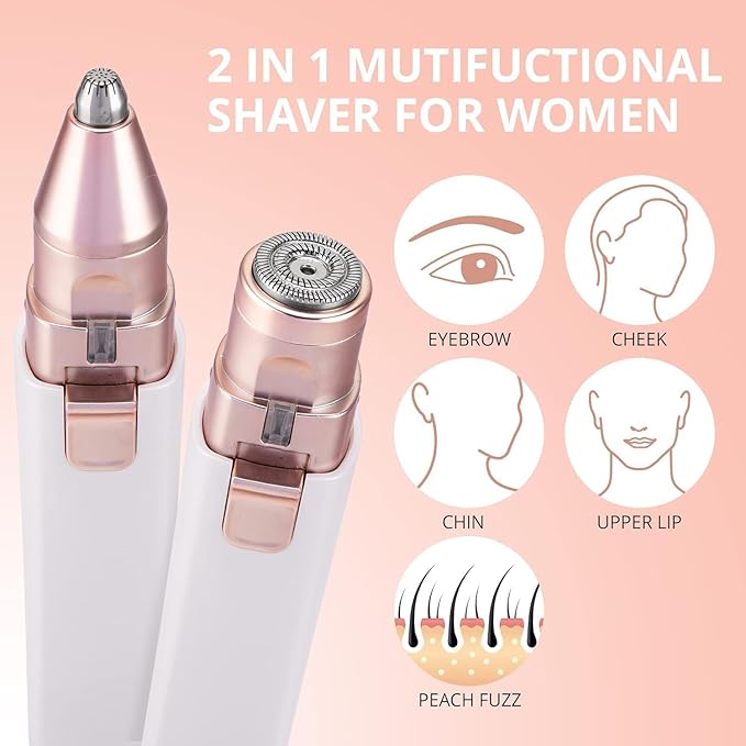 Facial Hair Removal for Women: Electric Eyebrow Trimmer & Hair Removal Device - 2 in 1 Rechargeable Face Shaver Painless Eyebrow Shaper for Upper Lip Chin Peach Fuzz brow (Pink)-Velvo Beauty