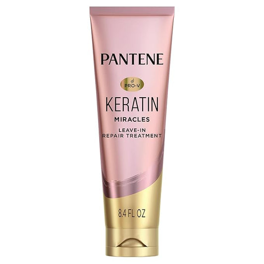 Pantene Keratin Leave-In Conditioner with Argan Oil, Protein Treatment for Dry, Damaged & Color-Treated Hair, Repairs Split Ends & Protects from Damage, Formaldehyde-Free, 8.4 Fl Oz-Velvo Beauty