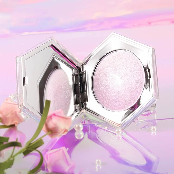 Purple Pink Shimmer Highlighter Highlight Makeup Contour Powder Palette, Face Illuminator Highlighter, Blush and Makeup Highlighter Bronzer Palette Highlighter+Makeup iluminadores Illuminator Make Up (Pink)-Velvo Beauty