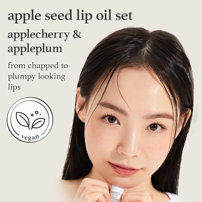 NOONI Vegan Appleseed Lip Oil Set - Applecherry & Appleplum | Long-Lasting, Moisturizing, Plumping, Revitalizing for Dry Lips, Waterproof, No Peel Off, Korean Tint, 0.12 FL Oz x 2ea-Velvo Beauty