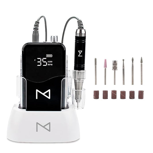M Mase- Professional Nail Drill Machine - Coreless 2-in-1 Nail File - Electric, Cordless, 35000 RPM, HD Display - Electric Nail Drill for Professional & Home Use (Black)-Velvo Beauty