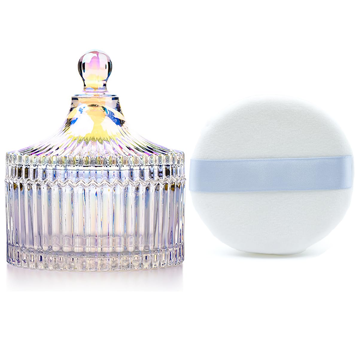 Ultra Soft Powder Puff and Container 3.3" High Density Velvet Dusting Washable Reusable Powder Puff,Body Powder Puff and Glass Jar Holder Loose Powder Box with Puff for Face Makeup(Dazzling colors)-Velvo Beauty