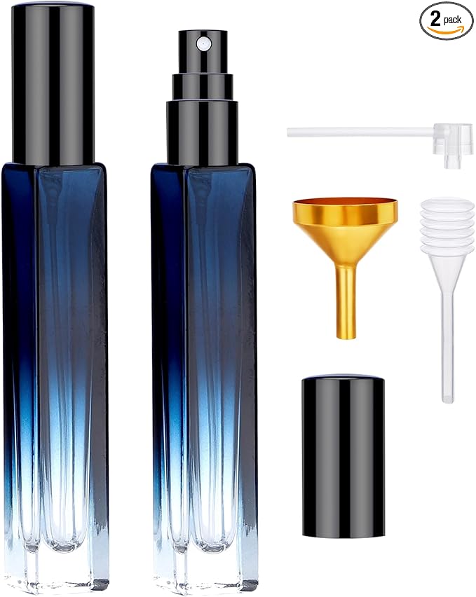 Segbeauty 10ml Perfume Refillable, 2pcs Mini Atomizer Sprayer for Toiletries, Empty Glass Spray Bottles with Refill Tool Kit - Gradient Blue-Velvo Beauty