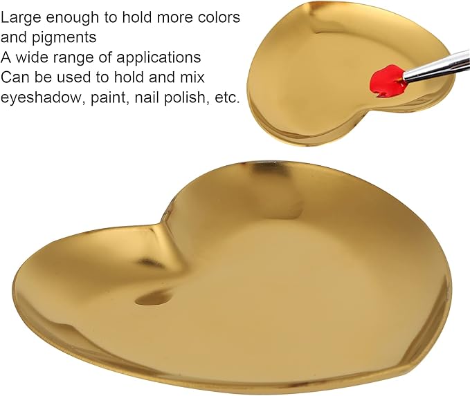 Nail Palette, Makeup Palette Nail Palette Heart Shaped Art Palette Stainless Steel Makeup Mixing Palette Makeup DIY Paint Color Mixing Tray Nail Art Palette Resin(Gold)-Velvo Beauty