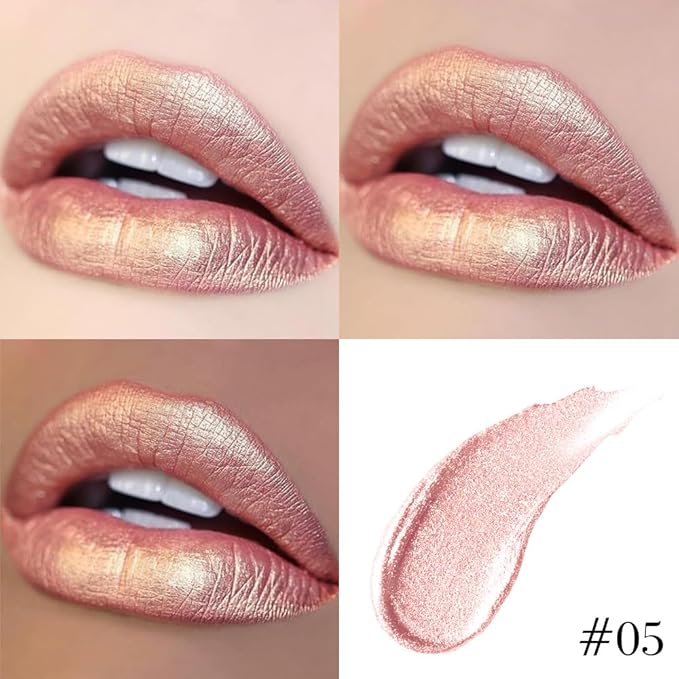 evpct Champagne Gold Metallic Glitter Lip Liner and Lipstick Combo Lip Gloss Stain Set Makeup for Women Long Lasting Waterproof 24, Blonde Frosted Metallic Shimmer Glossy iridescent Liquid Lipstick 05-Velvo Beauty