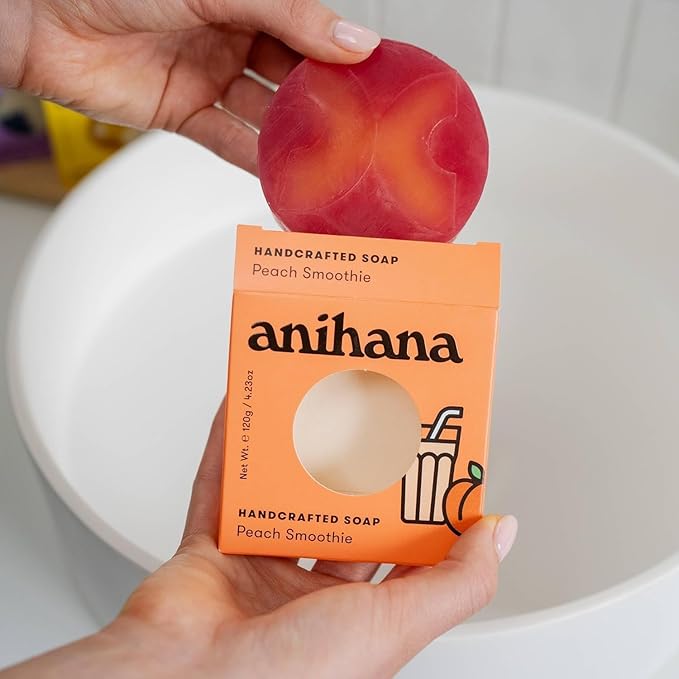 ANIHANA Handcrafted Natural Soap with Coconut Oil, Gentle Cleansing, Paraben Free, Refreshing Peach Smoothie Scent, 4.23 oz-Velvo Beauty